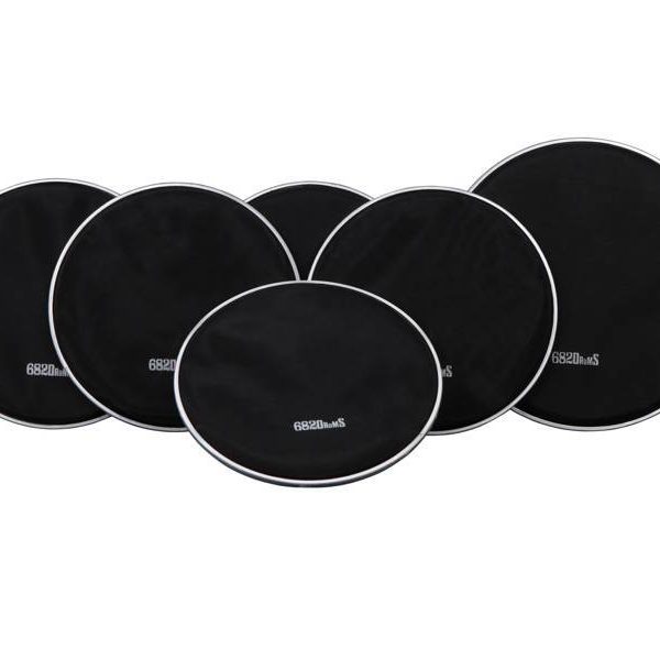 Set of 6 black mesh heads in different sizes with white 682Drums logo