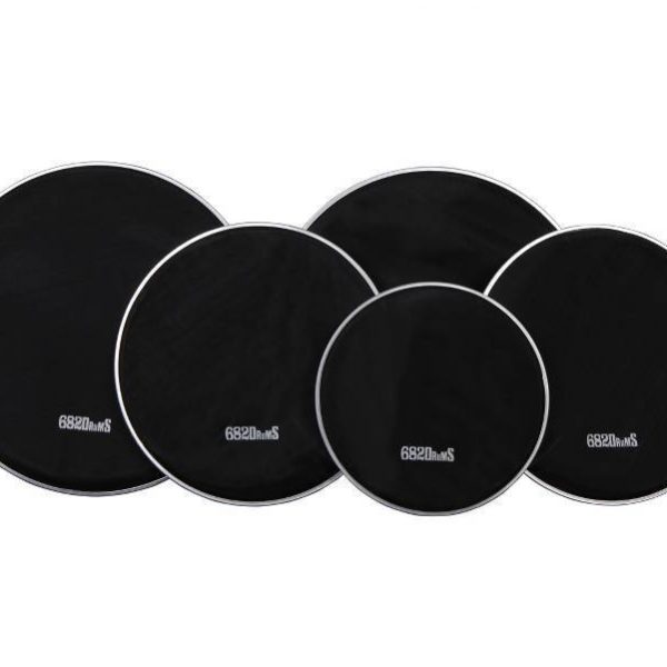 Set of 5 black mesh heads in different sizes with white 682Drums logo