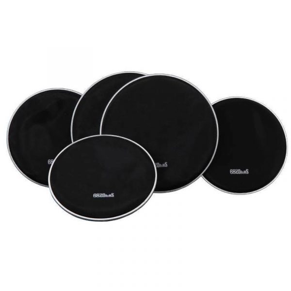 Set of 5 black mesh heads in different sizes with white 682Drums logo