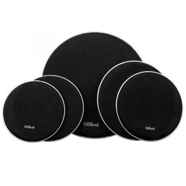 Set of 5 black mesh heads in different sizes with white 682Drums logo
